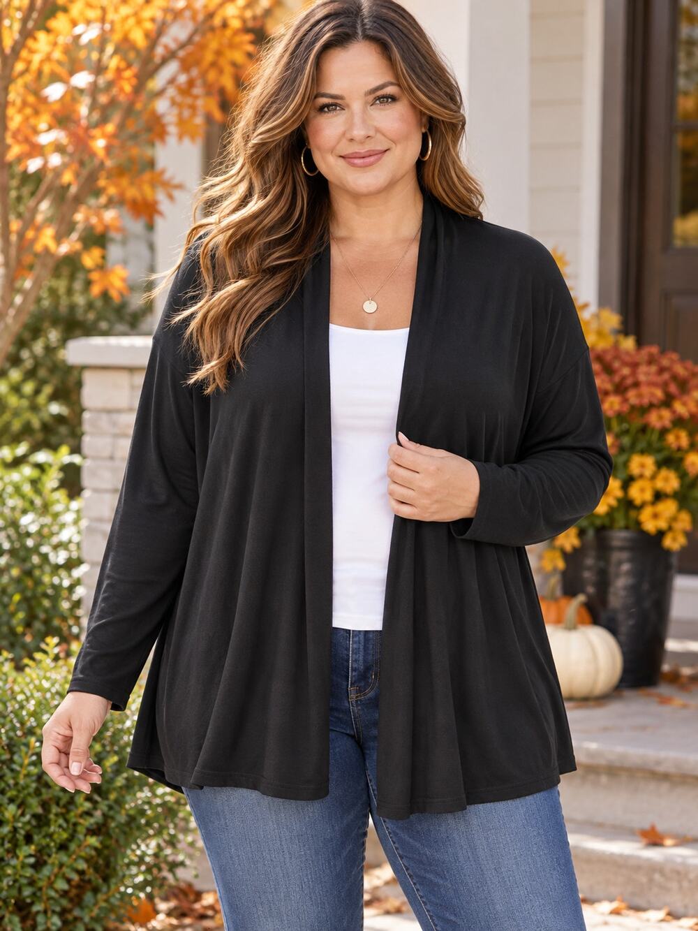 Talbots Woman 3X Black Pima Cotton Stretch Open Front Cardigan